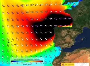 La borrasca Domingos deja un récord absoluto de altura de ola significante medida en las redes de boyas de Puertos del Estado